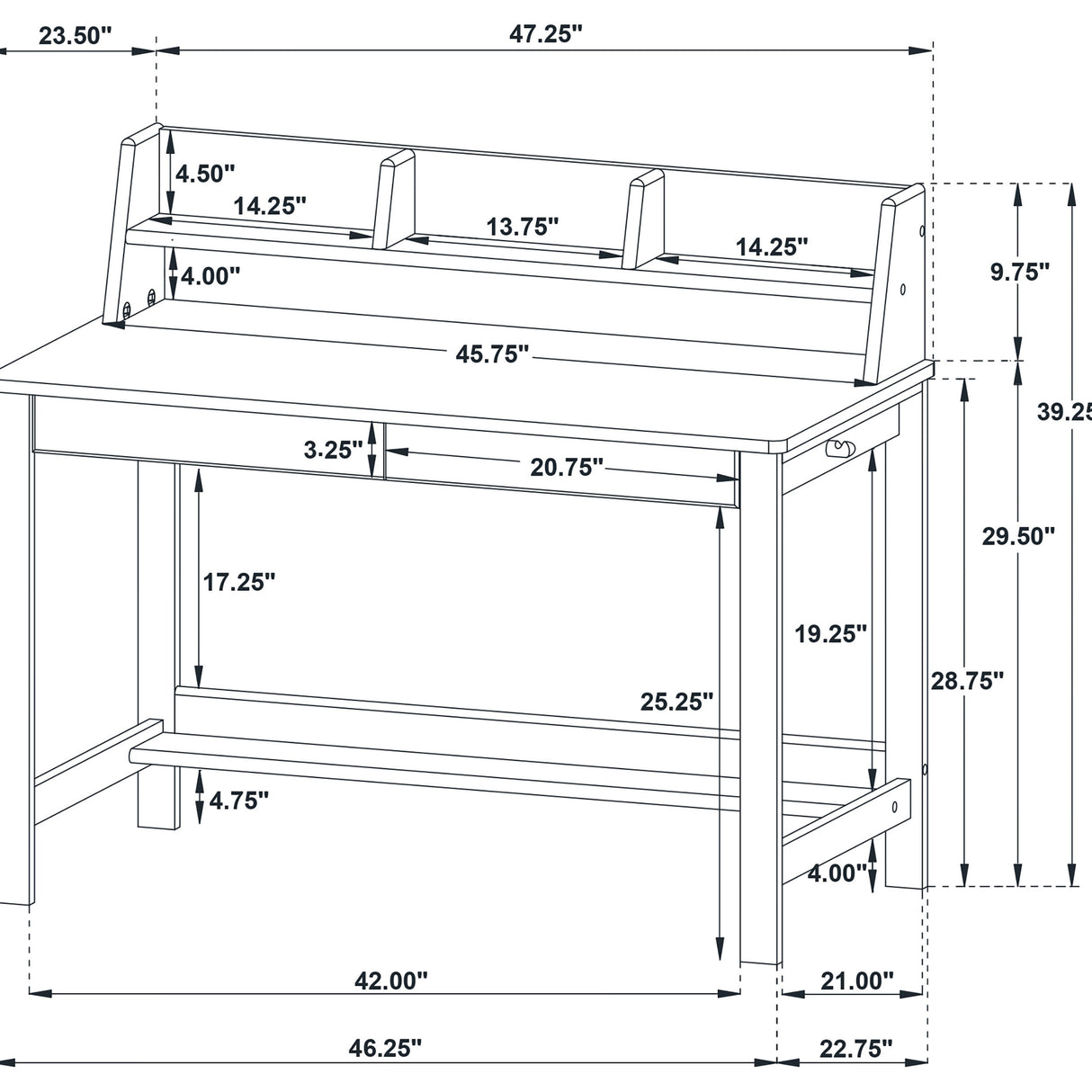 Besler 47-Inch Writing Desk with Shelf - Grey Stone and Black