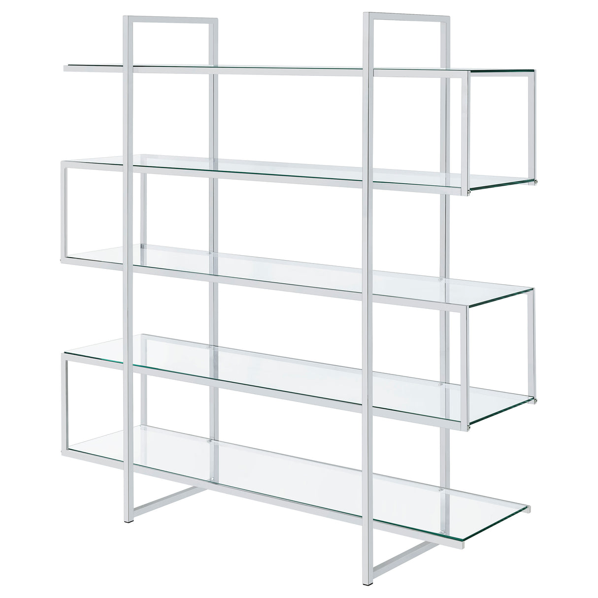 Elmer 63-Inch 5-Shelf Bookshelf in Clear Glass and Chrome