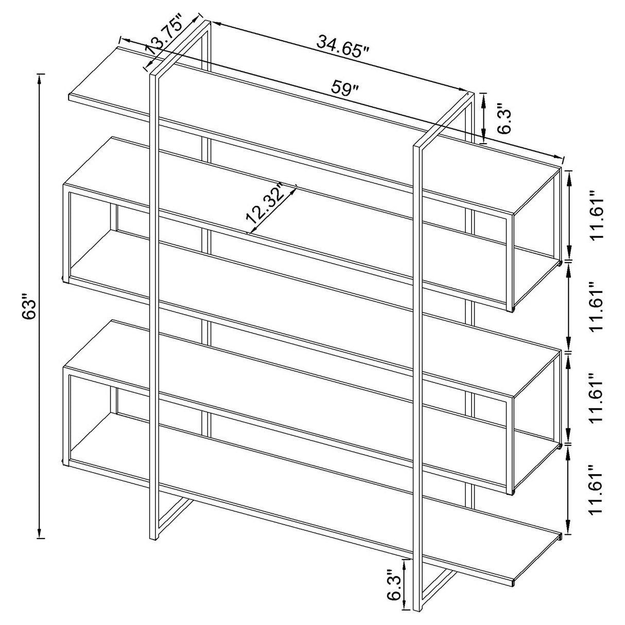 Elmer 63-Inch 5-Shelf Bookshelf in Clear Glass and Chrome