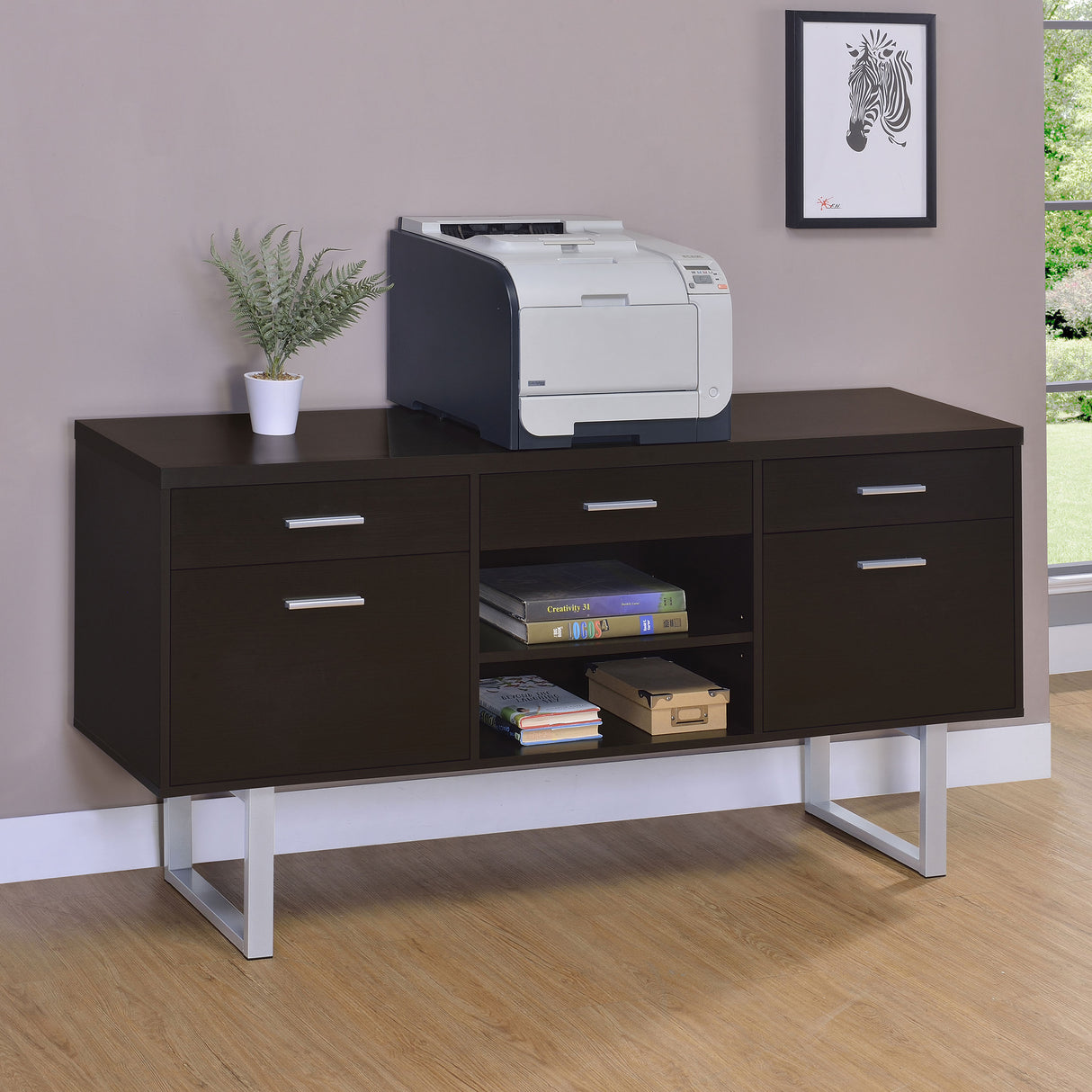 Lawtey 5-Drawer Home Office Storage Credenza in Cappuccino