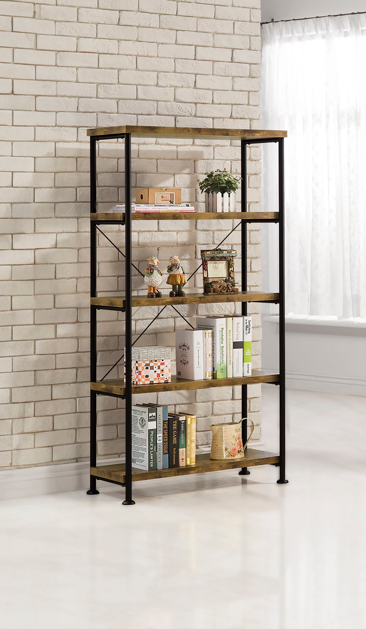 Analiese 63-Inch 4-Shelf Bookshelf in Rustic Nutmeg