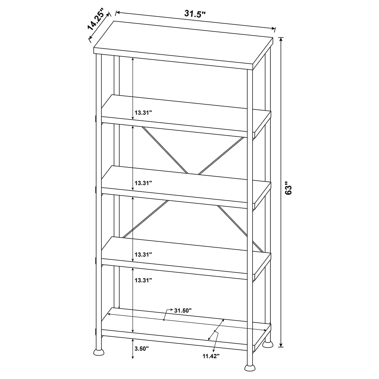 Analiese 63-Inch 4-Shelf Bookshelf in Rustic Nutmeg