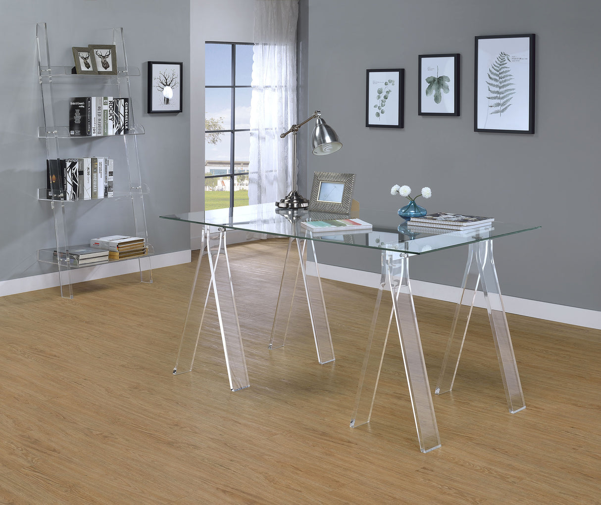 Amaturo 72-Inch 4-Shelf Clear Acrylic Ladder Bookshelf