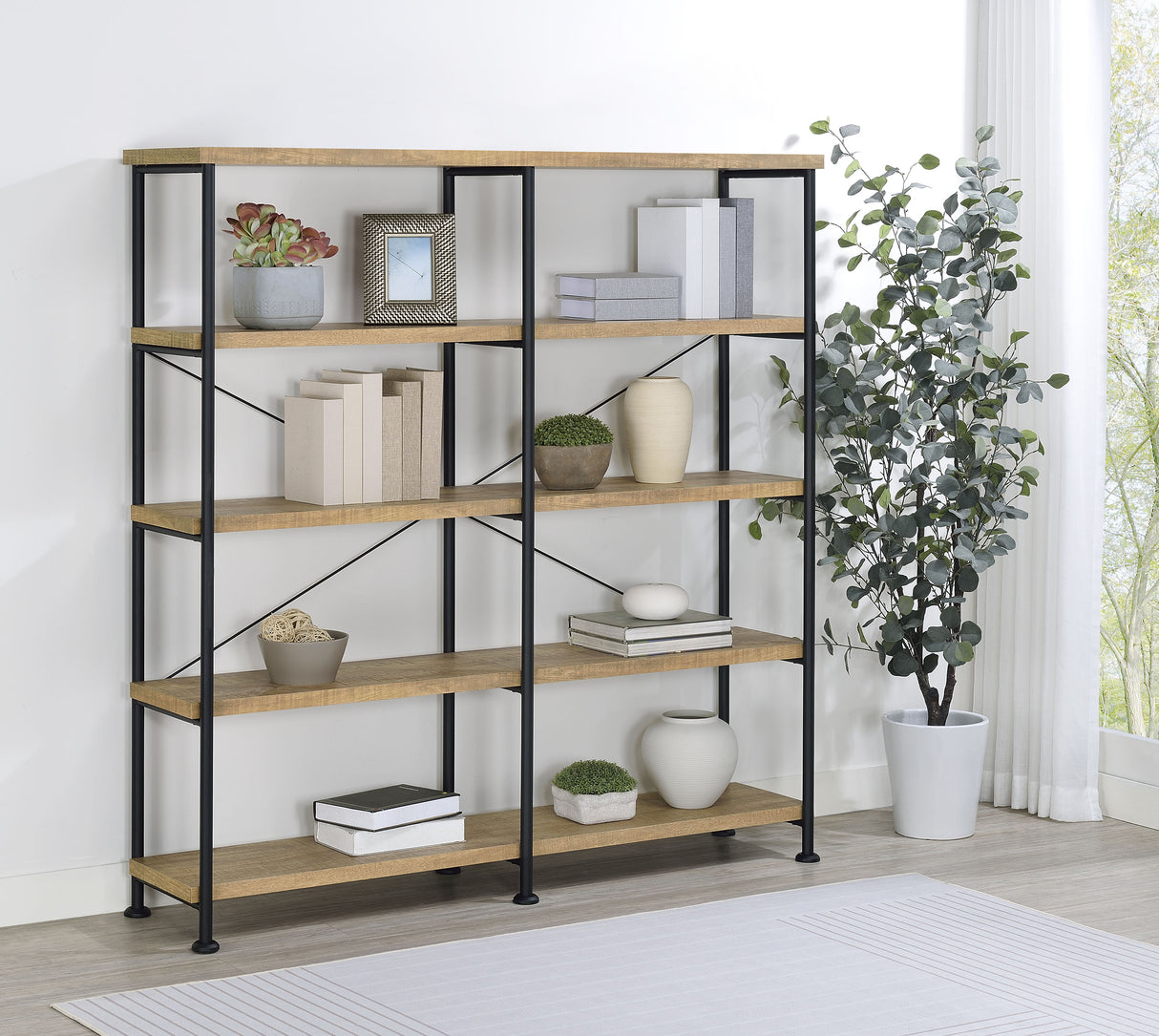 Analiese 63-Inch 4-Shelf Double Bookshelf in Mango