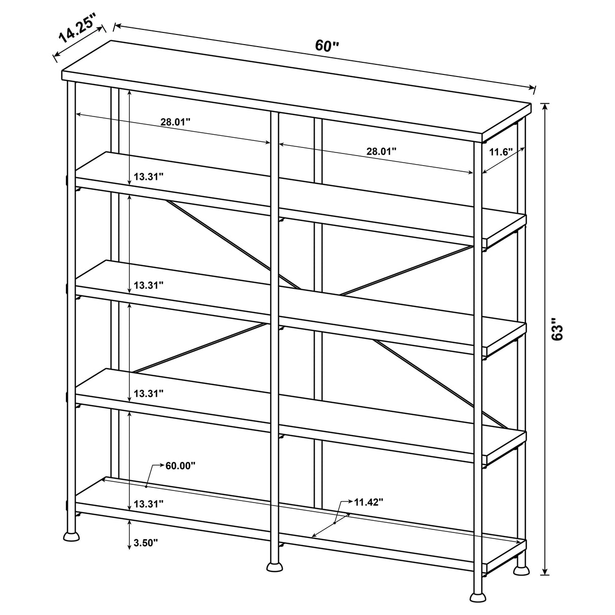Analiese 63-Inch 4-Shelf Double Bookshelf in Mango