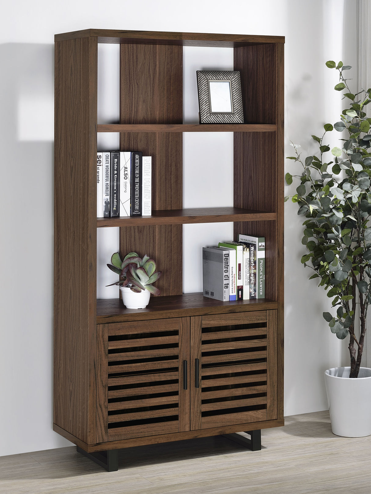 Maddox 71-Inch 3-Shelf Cabinet Bookcase in Walnut