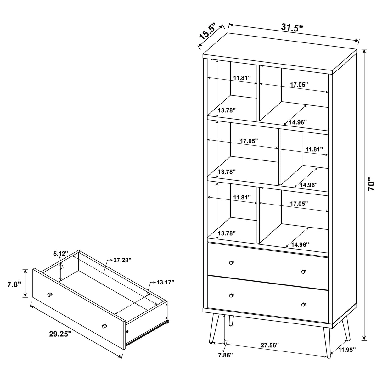Maeve 70-inch 3-Shelf Bookcase with Drawers in Distressed Pine