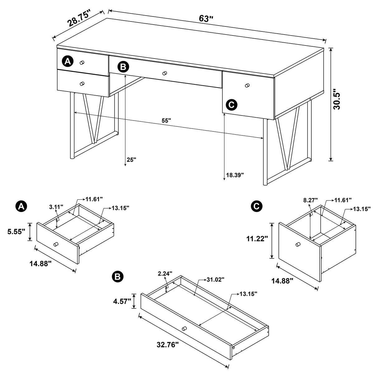 Analiese 63" 4-Drawer Writing Desk in Grey Driftwood