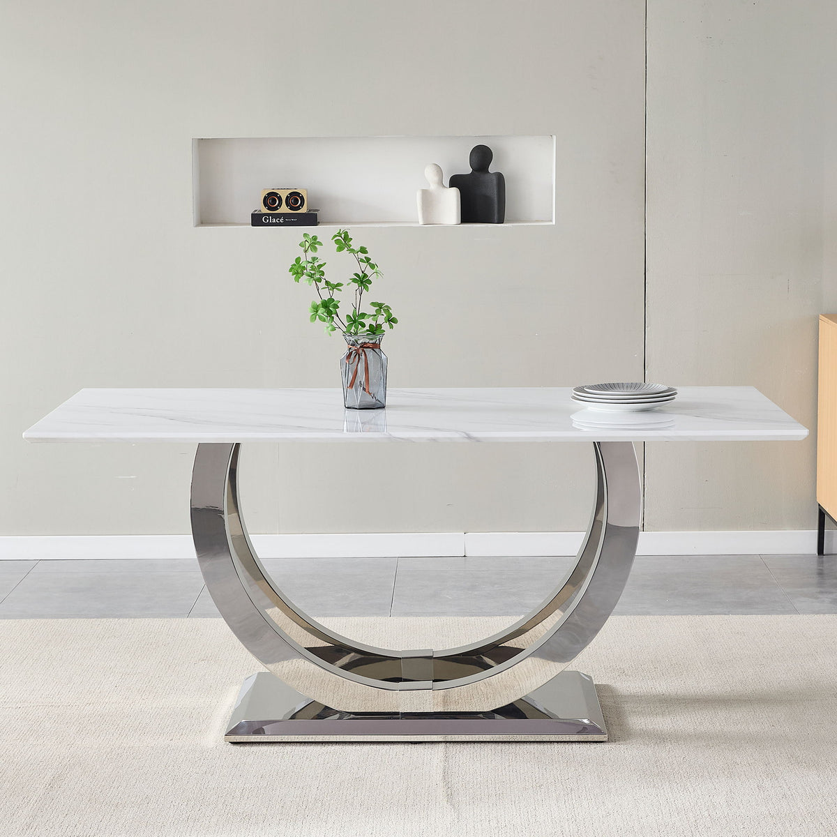 Rectangular Dining Table - Silver / White