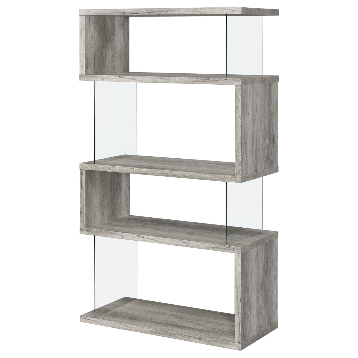 Emelle 63-Inch 4-Shelf Glass Panel Bookshelf Grey Driftwood