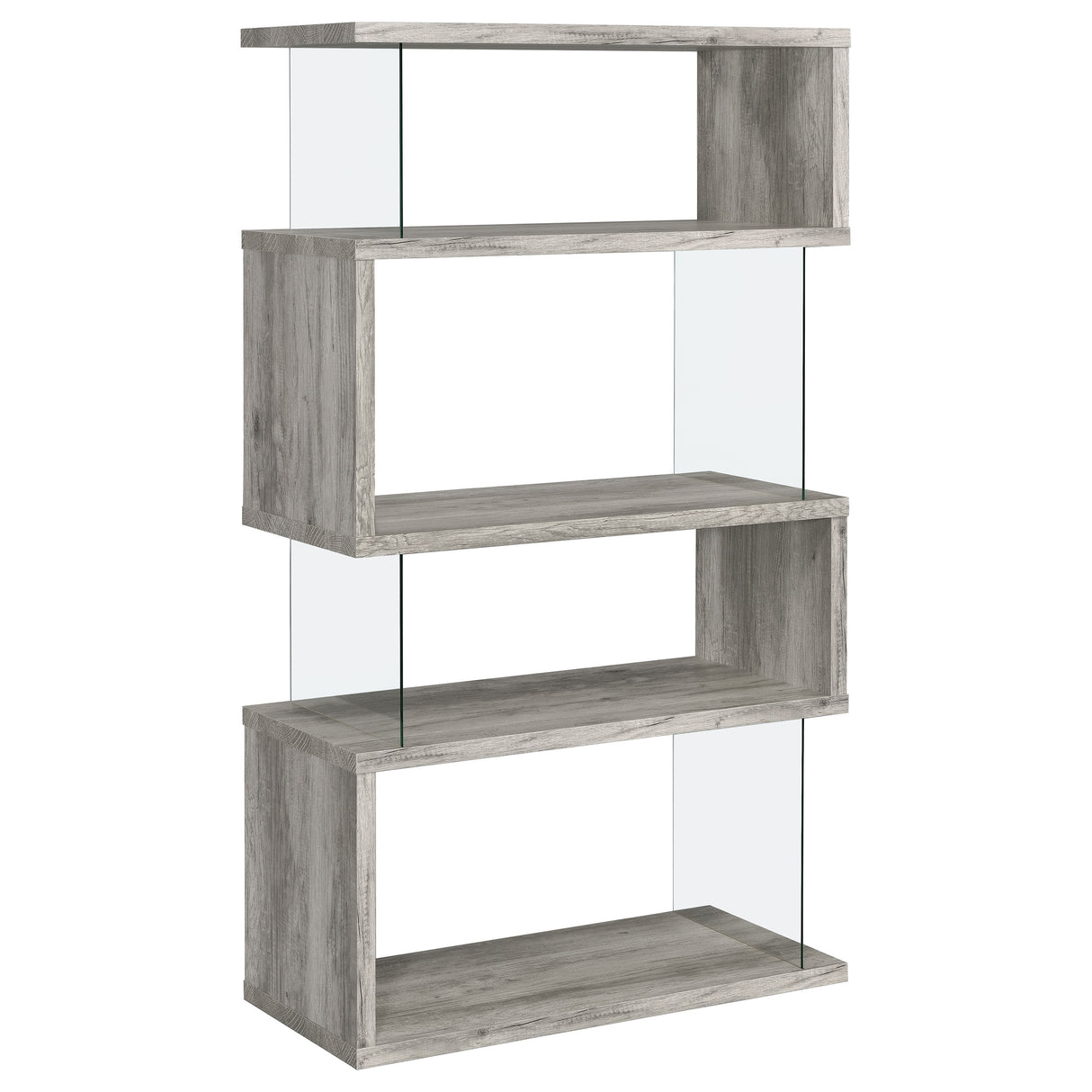 Emelle 63-Inch 4-Shelf Glass Panel Bookshelf Grey Driftwood