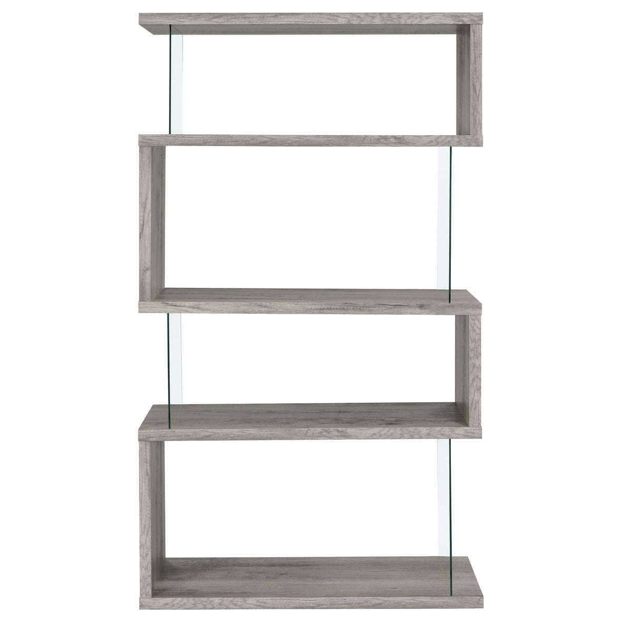 Emelle 63-Inch 4-Shelf Glass Panel Bookshelf Grey Driftwood