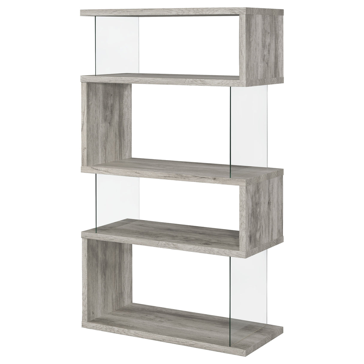Emelle 63-Inch 4-Shelf Glass Panel Bookshelf Grey Driftwood