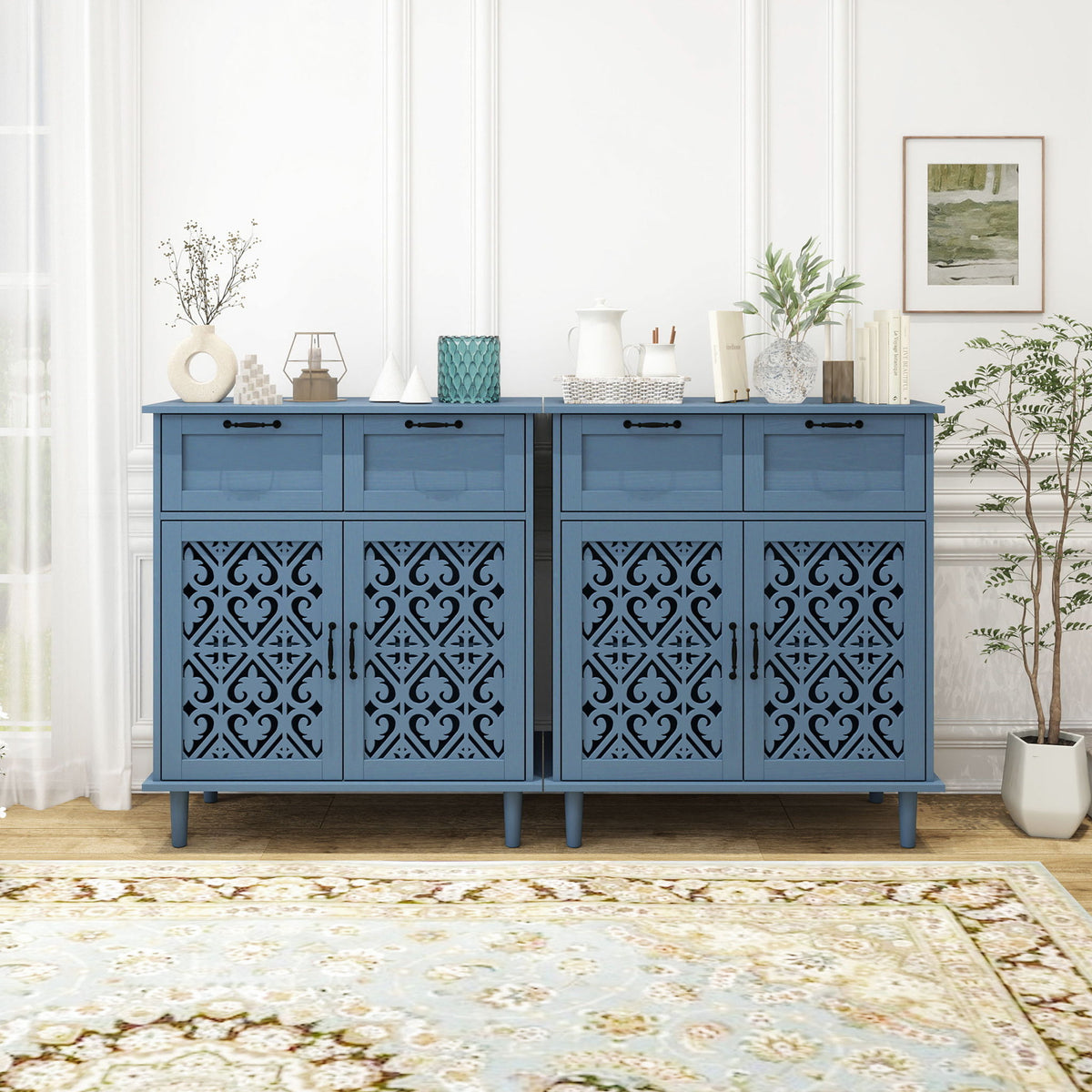 2 Door 2 Drawer Cabinet, American Furniture, Suitable For Bedroom, Living Room, Study - Blue