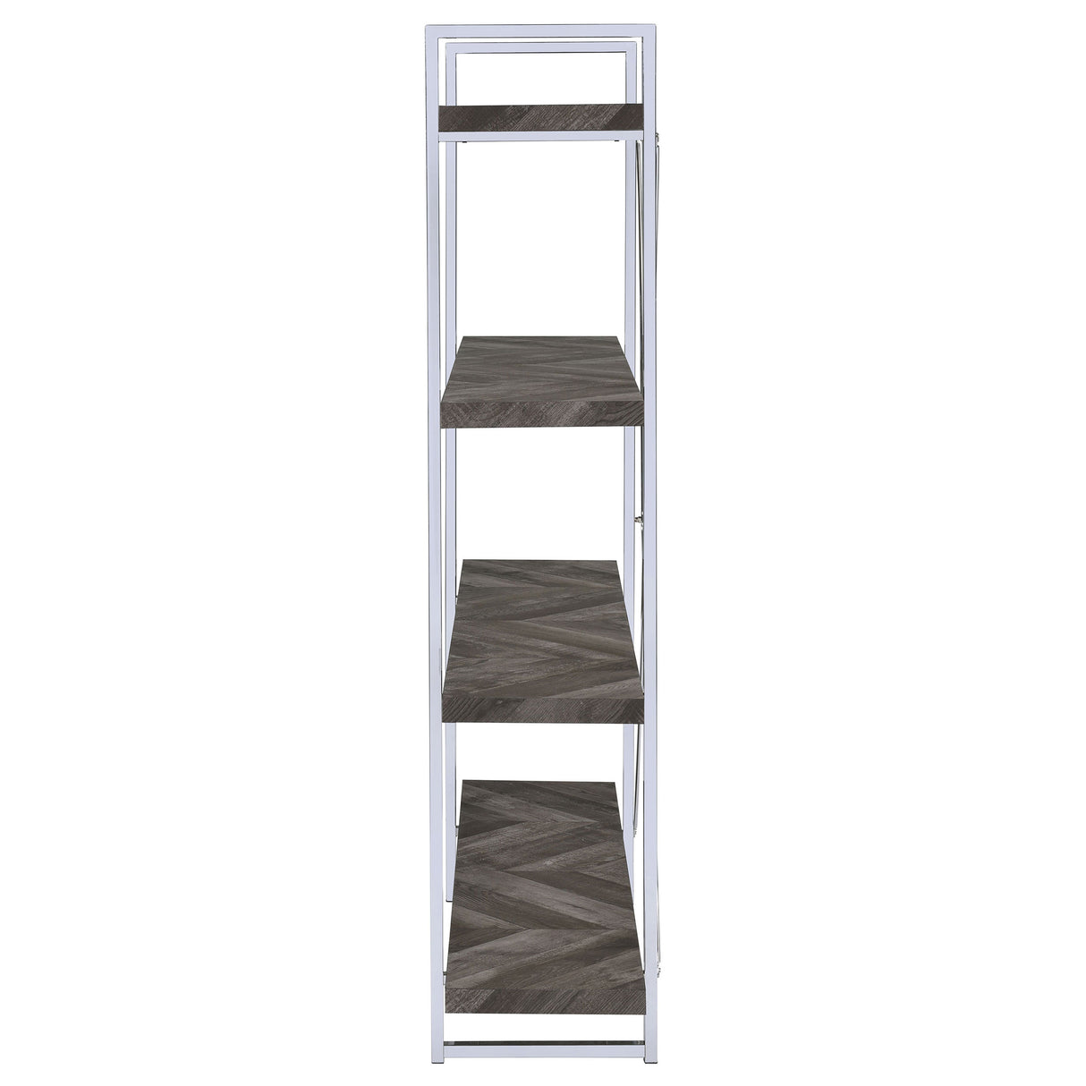 Grimma 63-Inch 4-Shelf Bookshelf - Rustic Grey & Chrome
