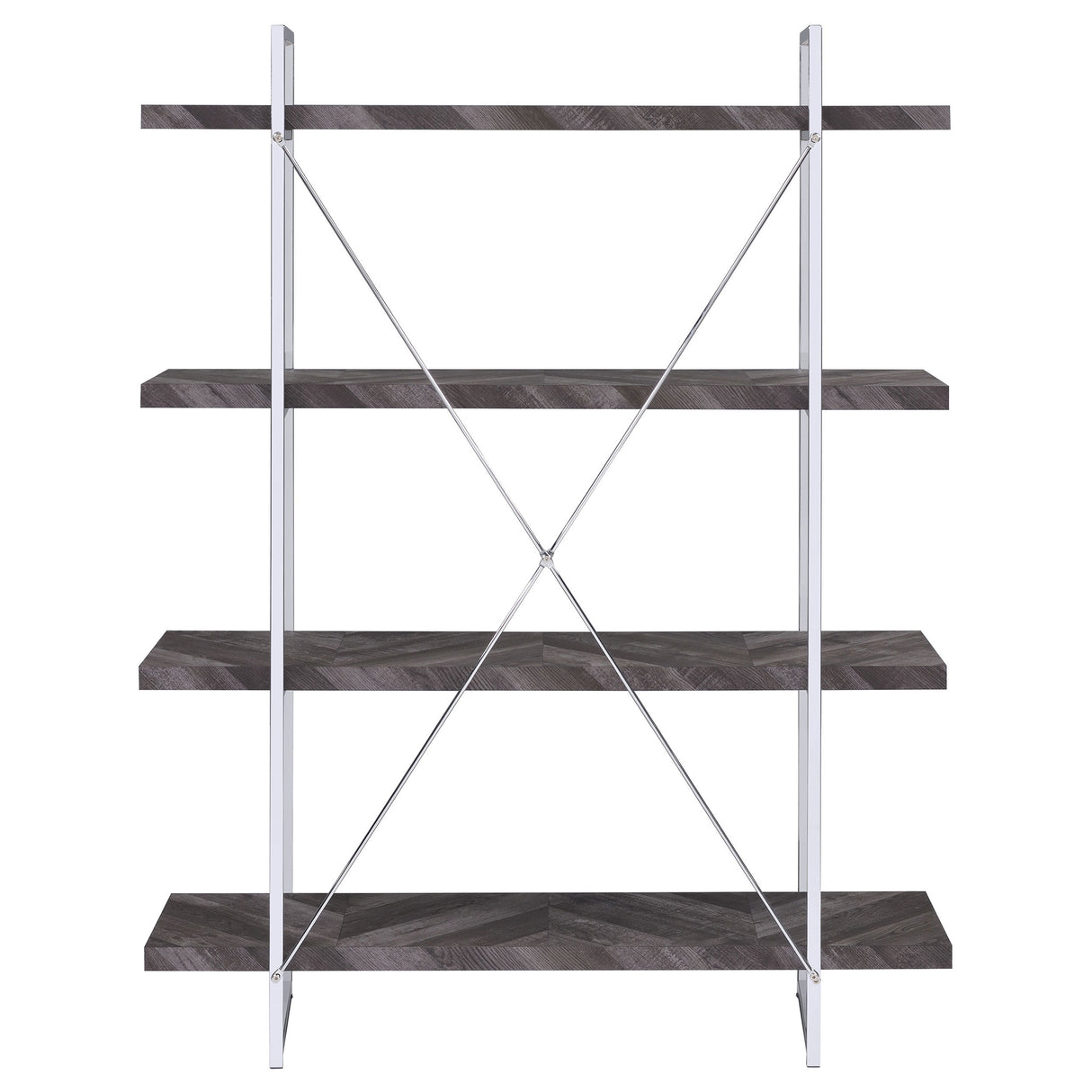 Grimma 63-Inch 4-Shelf Bookshelf - Rustic Grey & Chrome
