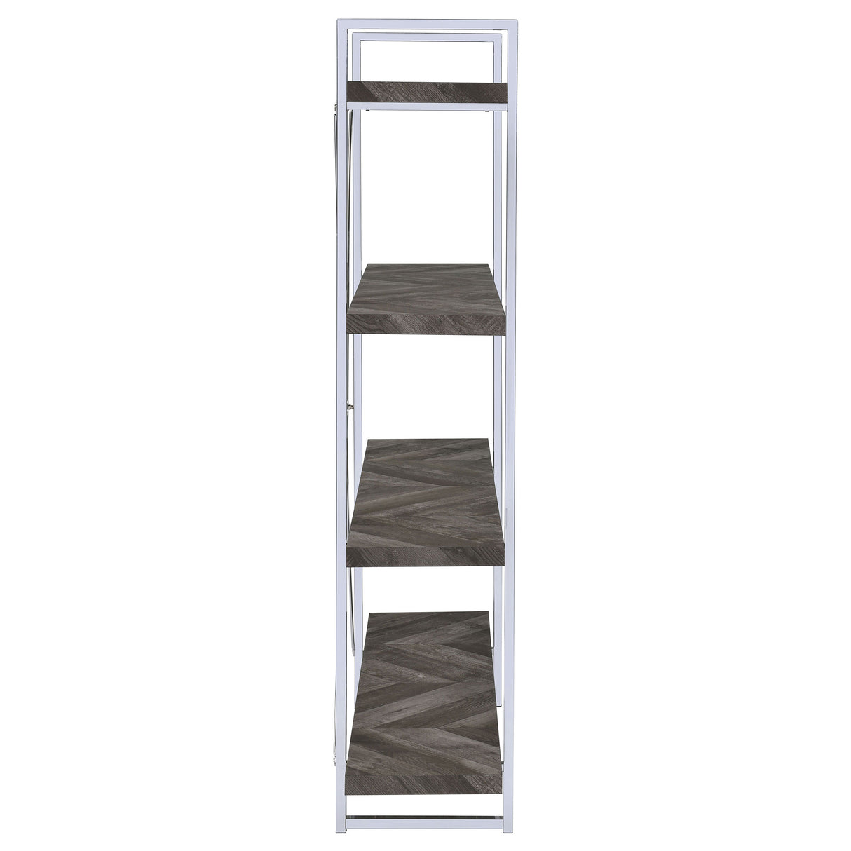 Grimma 63-Inch 4-Shelf Bookshelf - Rustic Grey & Chrome