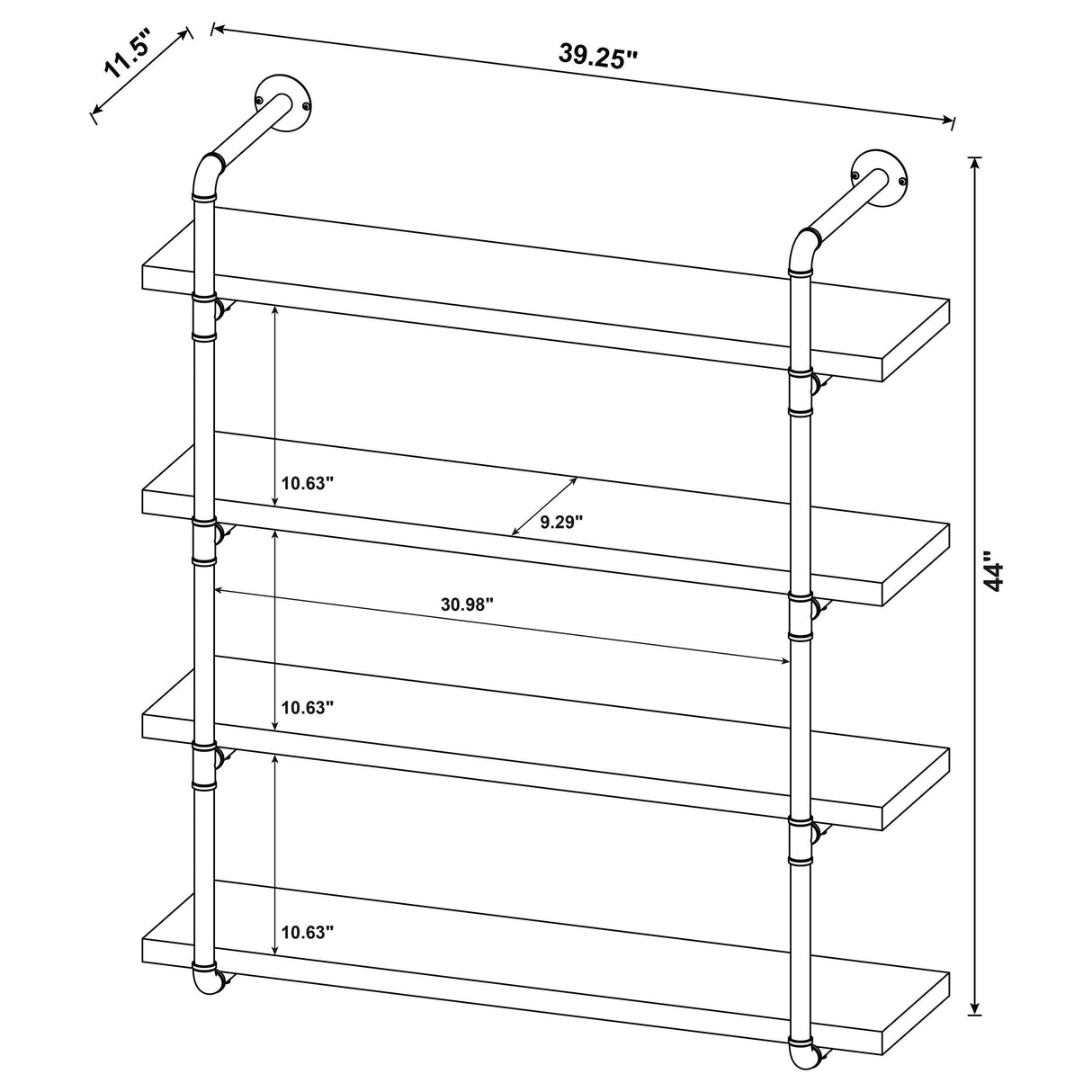 Elmcrest 39-Inch 4-Shelf Wall Bookshelf Rustic Oak
