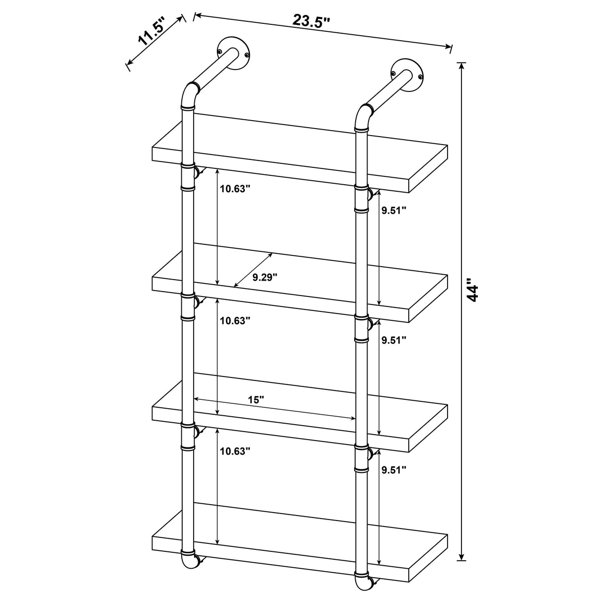 Elmcrest 24-Inch 4-Shelf Wall Bookshelf Rustic Oak