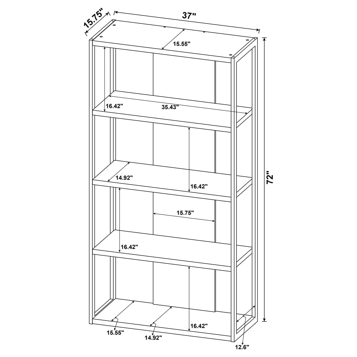 Loomis 72-Inch 4-Shelf Bookshelf, Whitewashed Grey