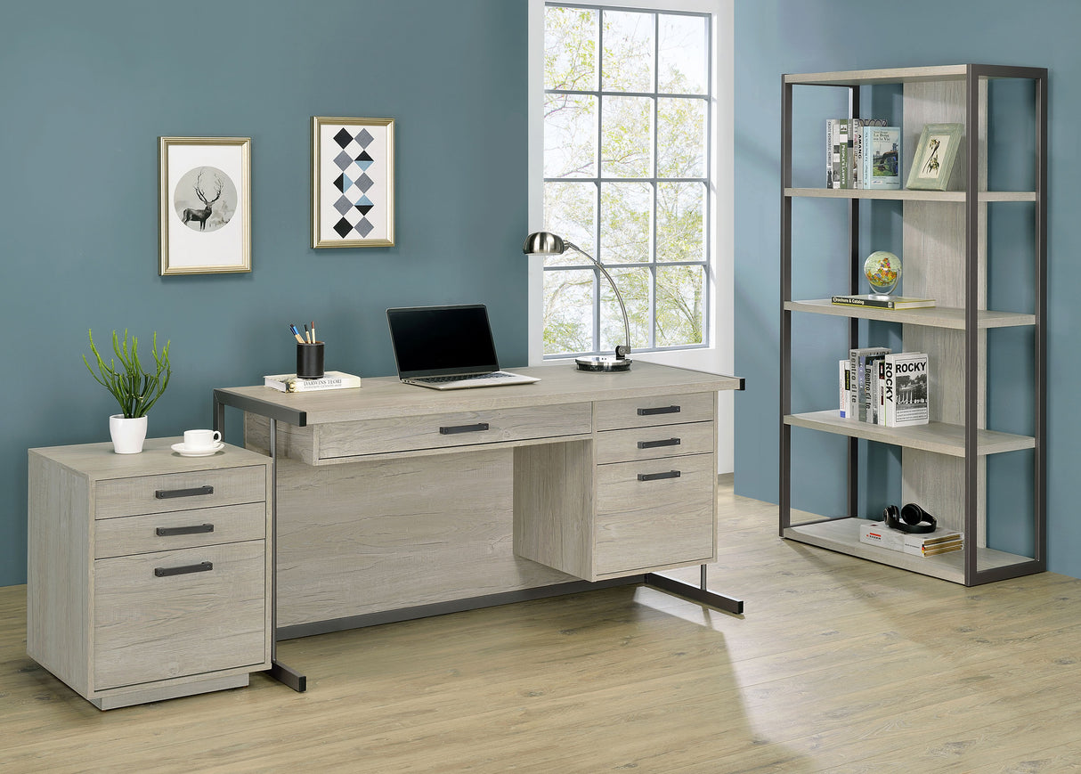 Loomis 72-Inch 4-Shelf Bookshelf, Whitewashed Grey