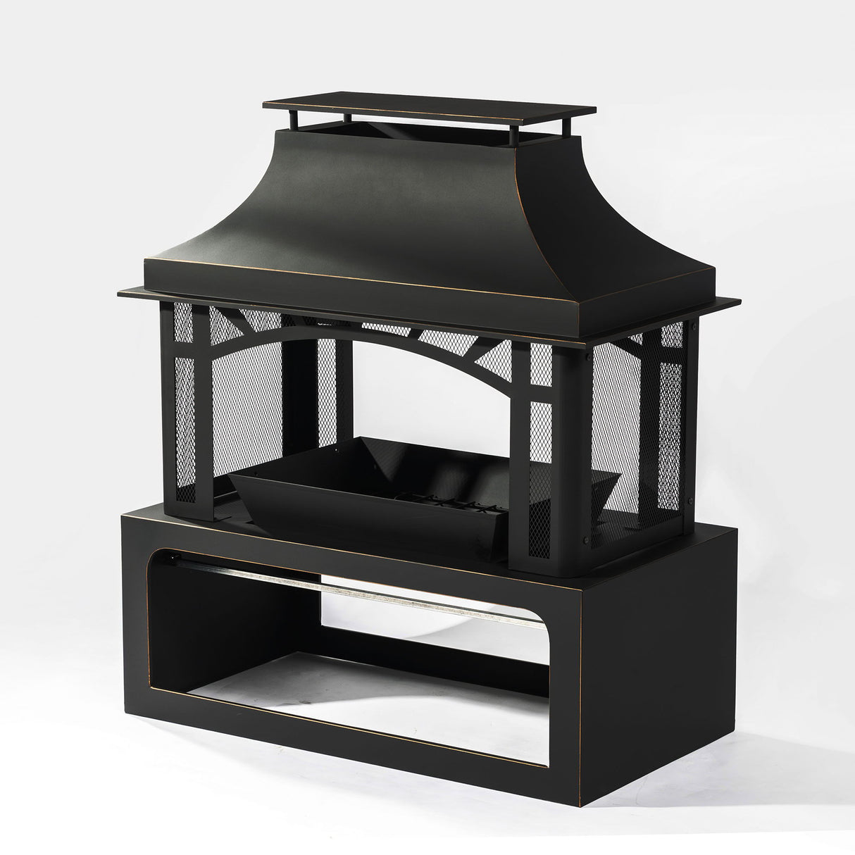 Fireplace, 50000 Btu Fire Pit, Wood Burning Chimney For Outside - Black