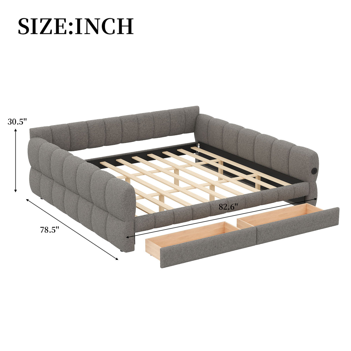 Upholstered Platform Bed With USB Charging And 2 Storage Drawers