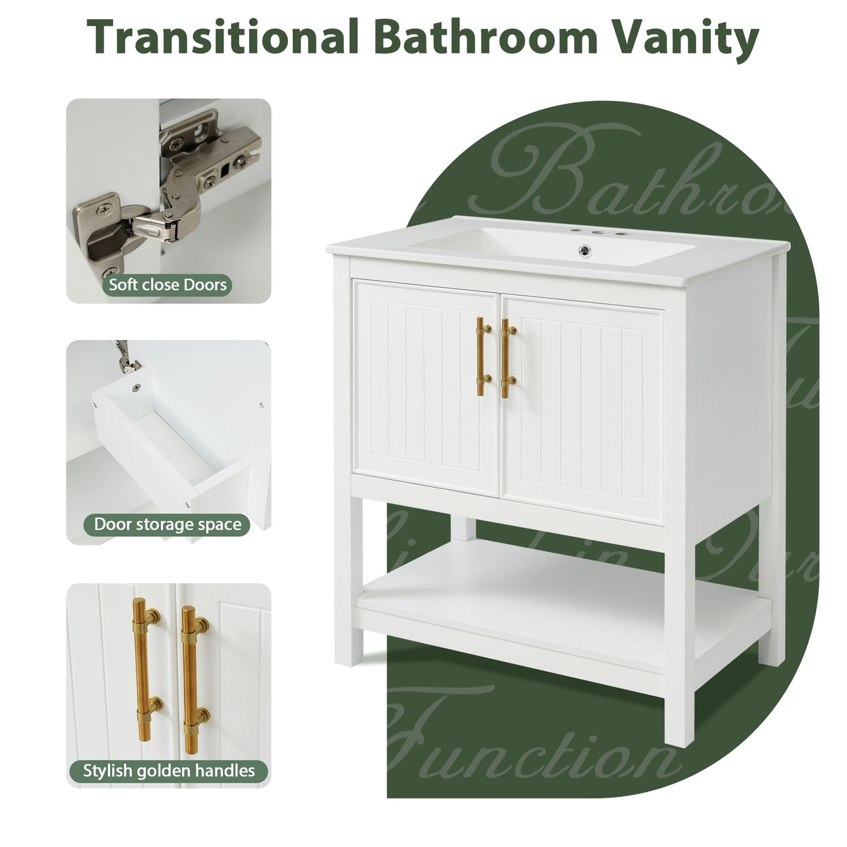 Elegant Bathroom Vanity With Ceramic Sink And Versatile Storage