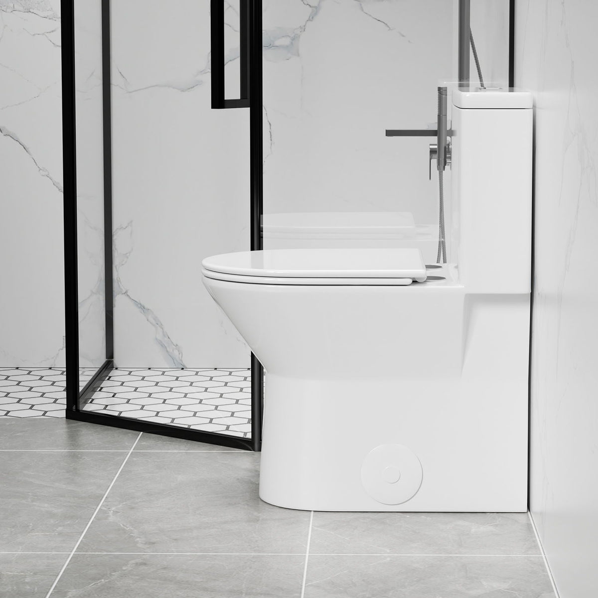 1 Piece Toilet With Dual Flush & Rimless Bowl - Glossy White