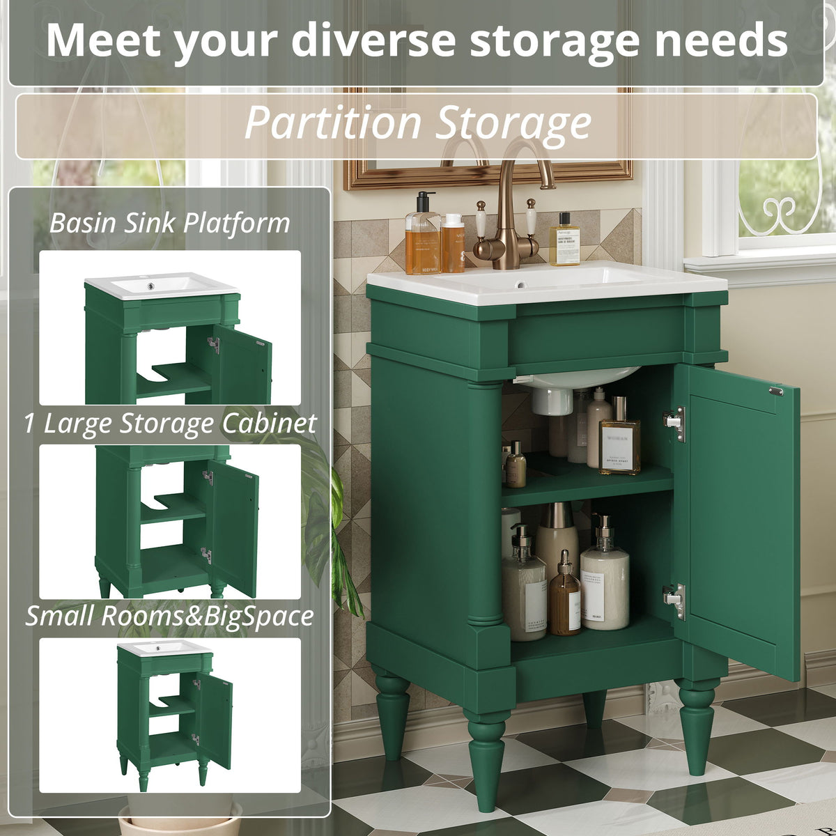 Bathroom Vanity With Sink, Storage Cabinet With Door, Drop In Sink, Compact Freestanding Design