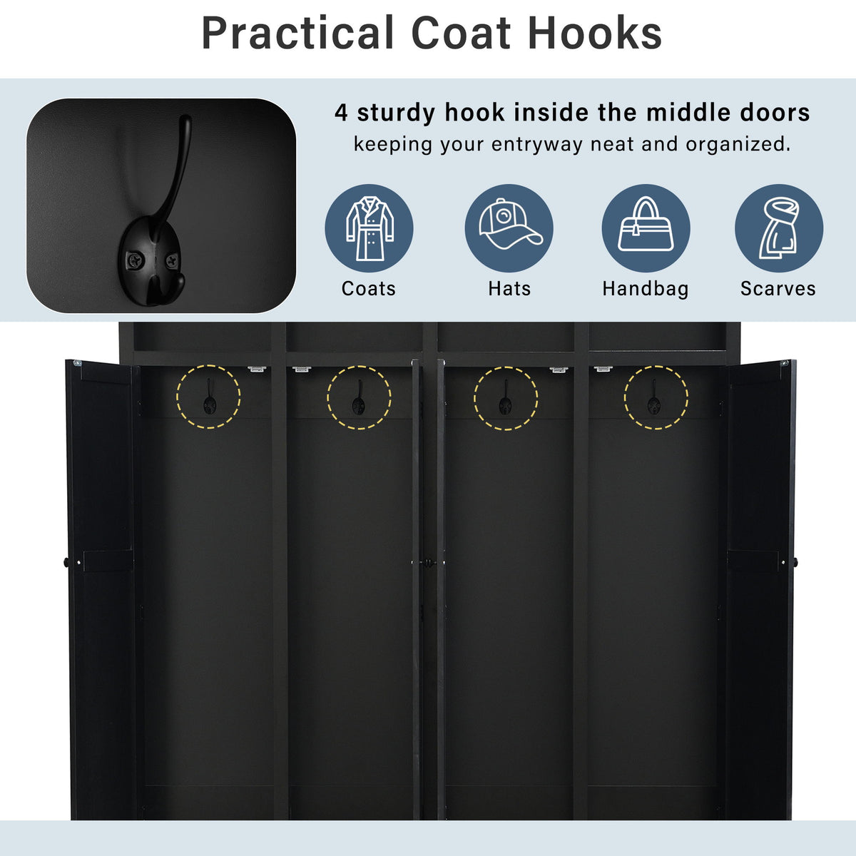 Hall Tree With Bench And Cabinet, 4 In 1 Entryway Bench With Coat Rack