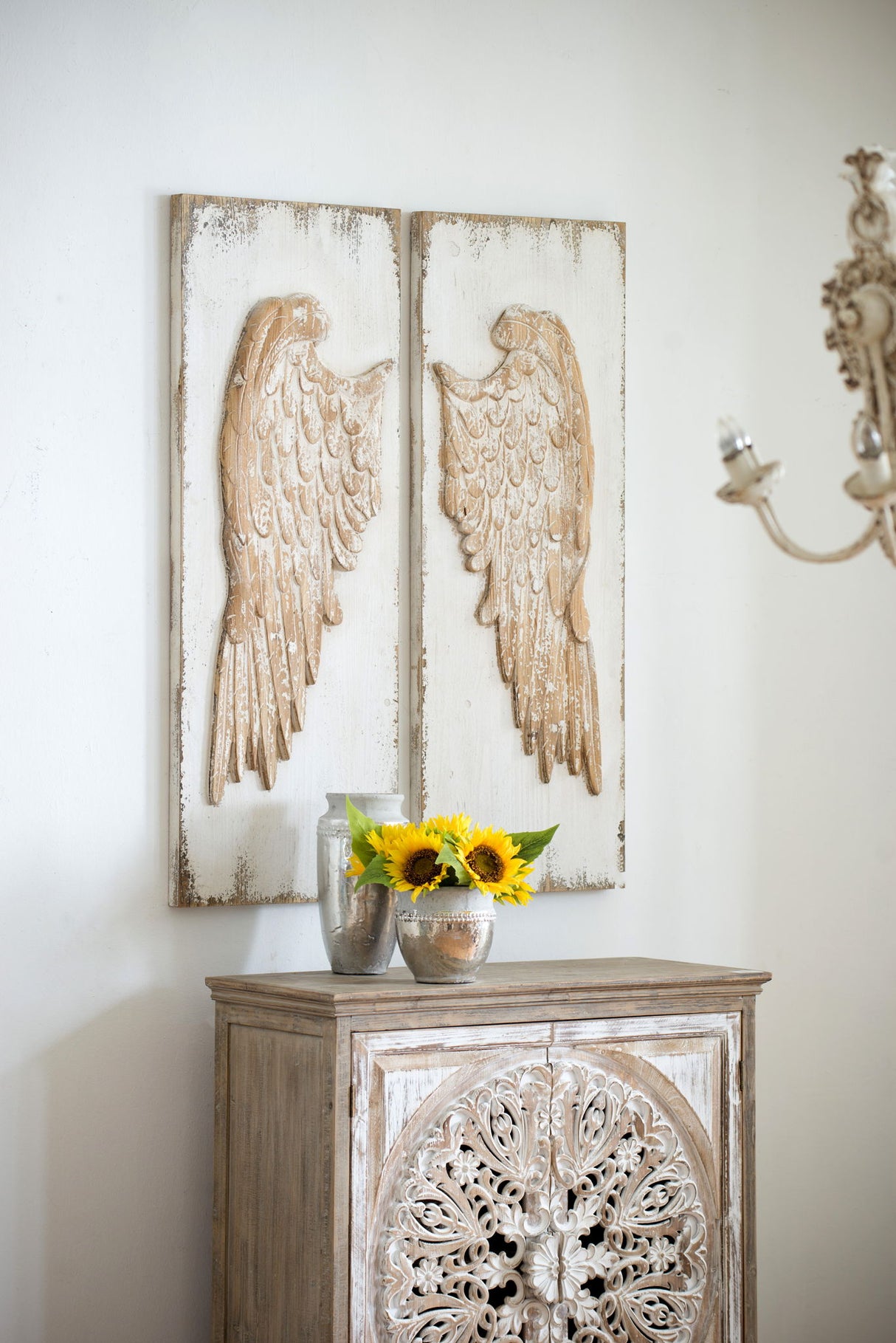 Feather Wing Wall Panels With Distressed, Rectangle Hanging Wall Art (Set of 2) - Multicolor