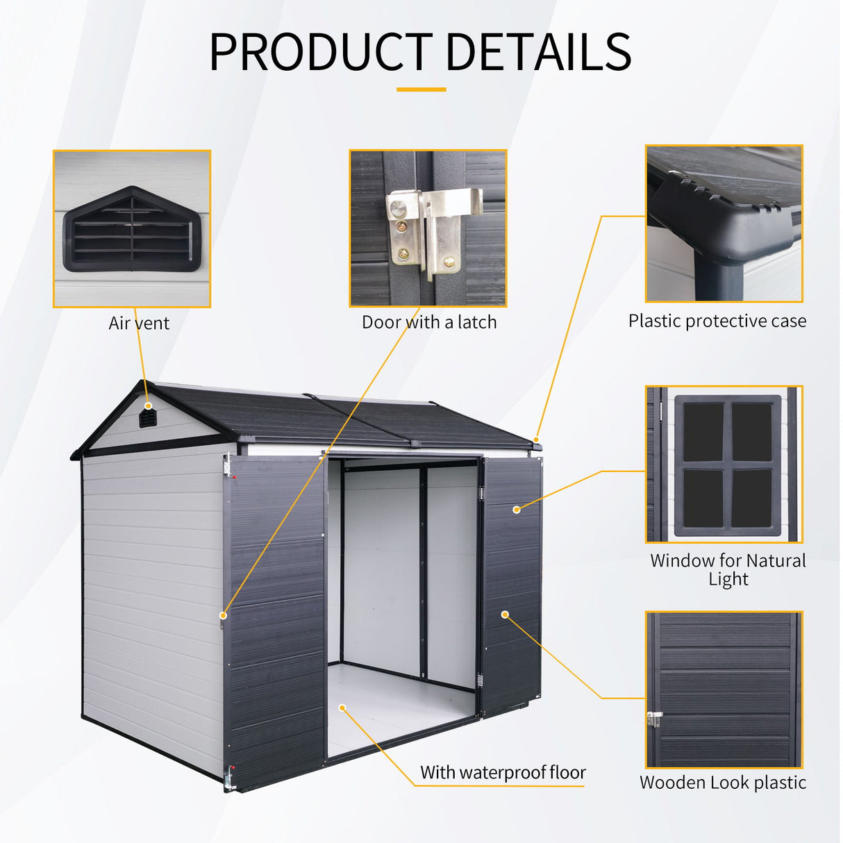 Resin Outdoor Storage Shed Garden Building Double Door Waterproof Metal