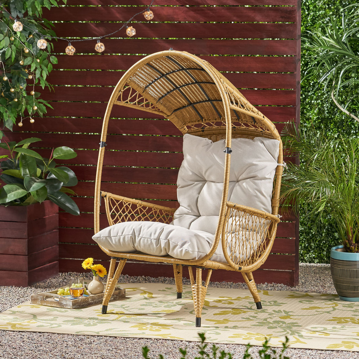 Outdoor Wicker Standing Basket Chair With Cushion - Brown
