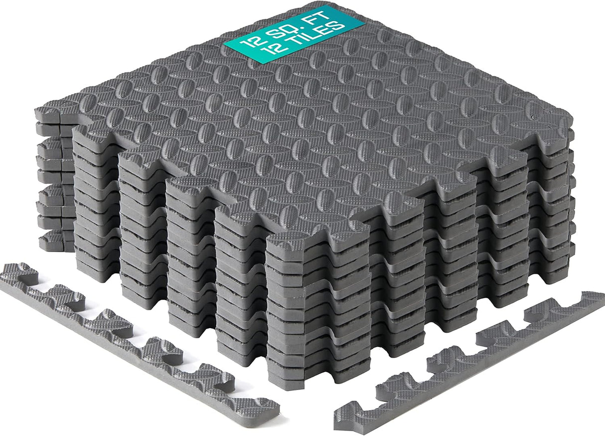 Yes4All EVA Interlocking Foam Floor Mats Grey 12-Tiles