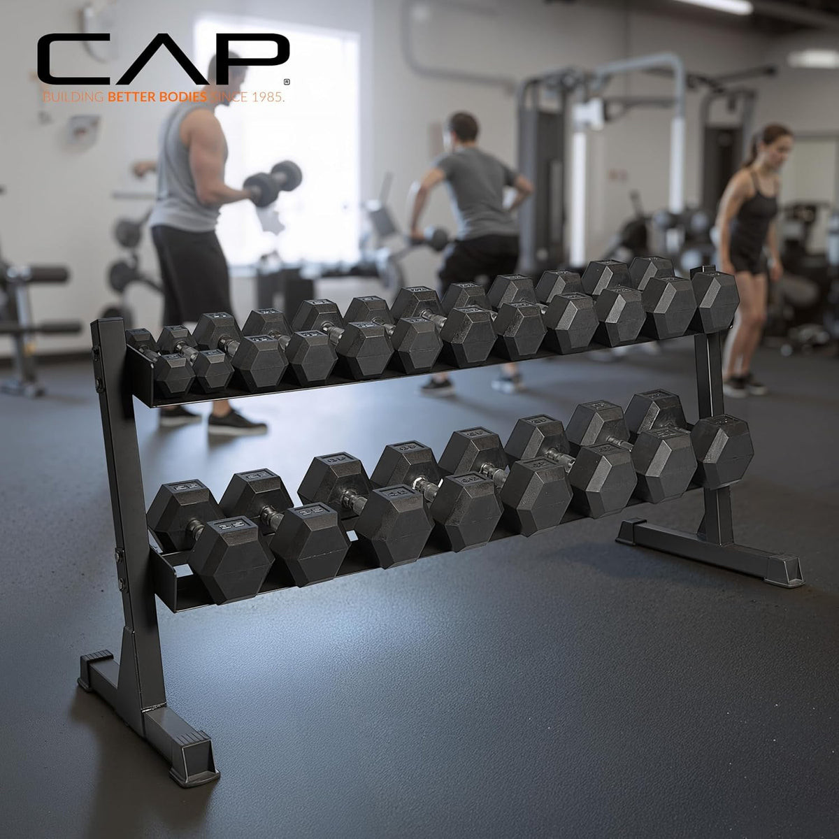CAP Rubber Coated Dumbbell Weight Set with Rack