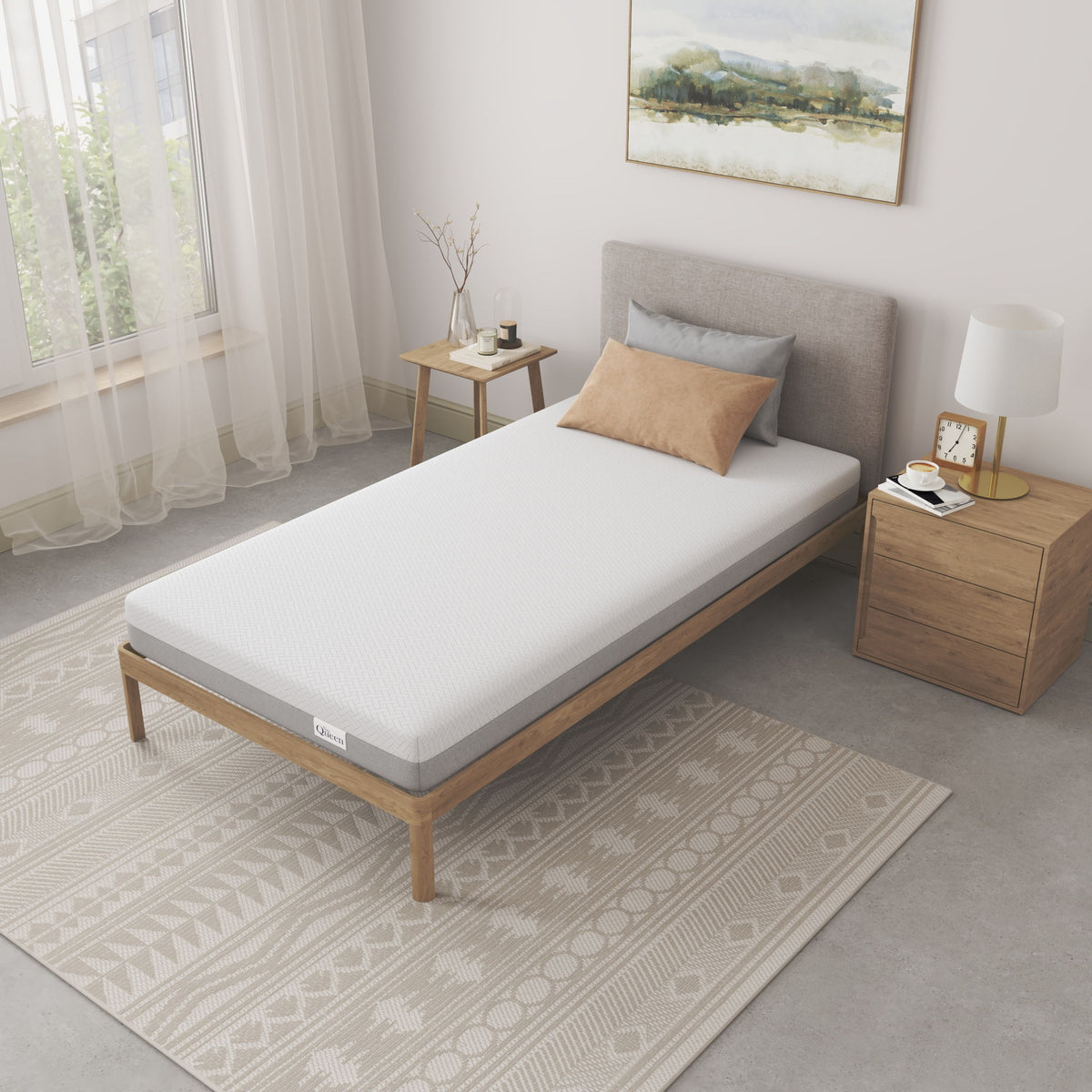 6" Twin Memory Foam Mattress Medium Firm - White / Gray