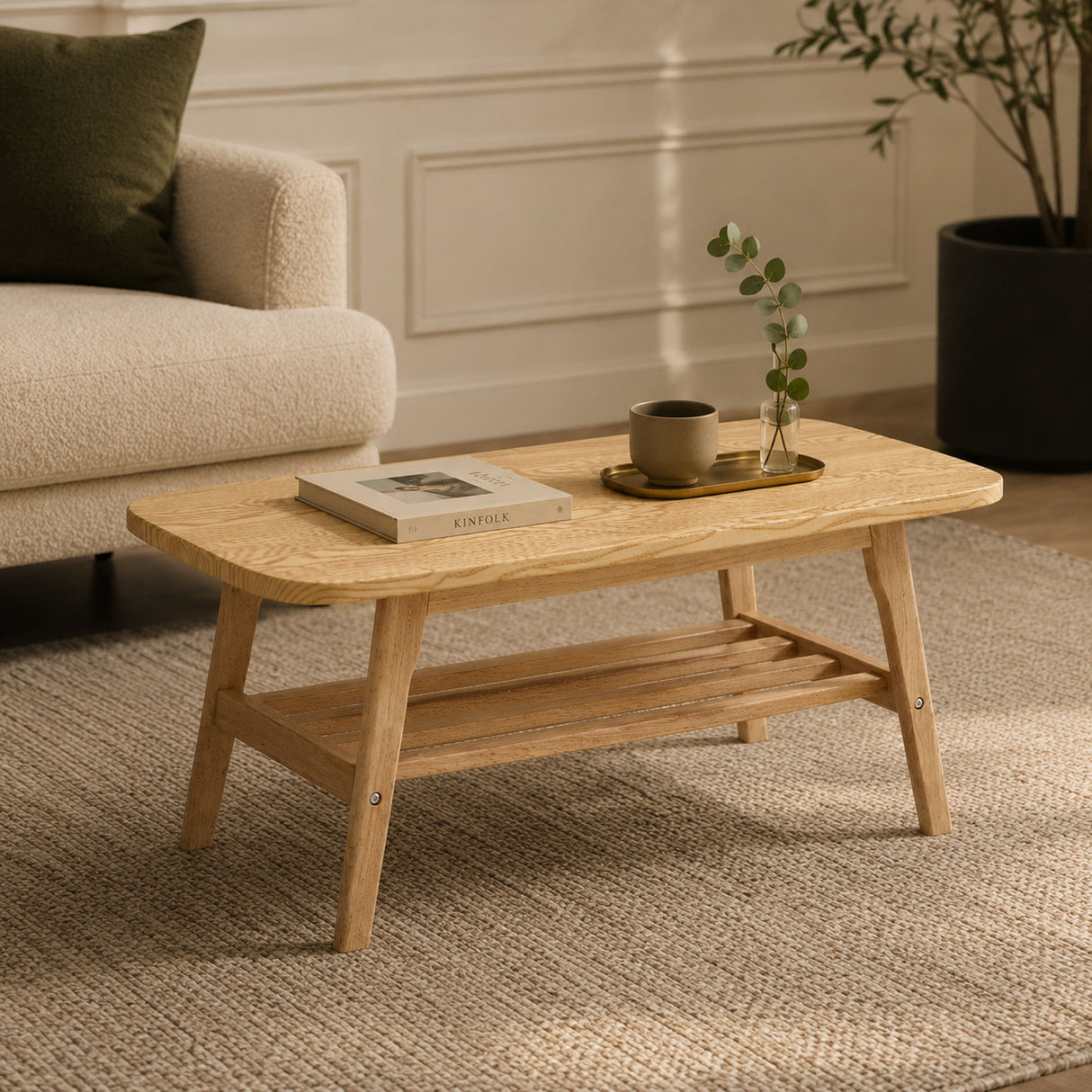 Coffee Table With Double Layer Storage For Living Rooms - Wood