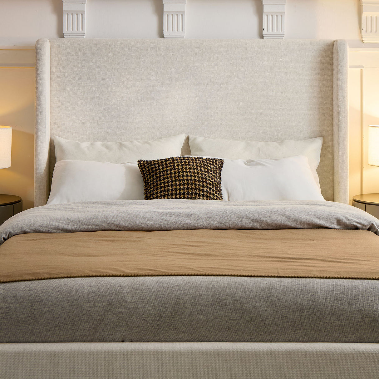 Carmen - California King Size Upholstered Wingback Bed - Ivory