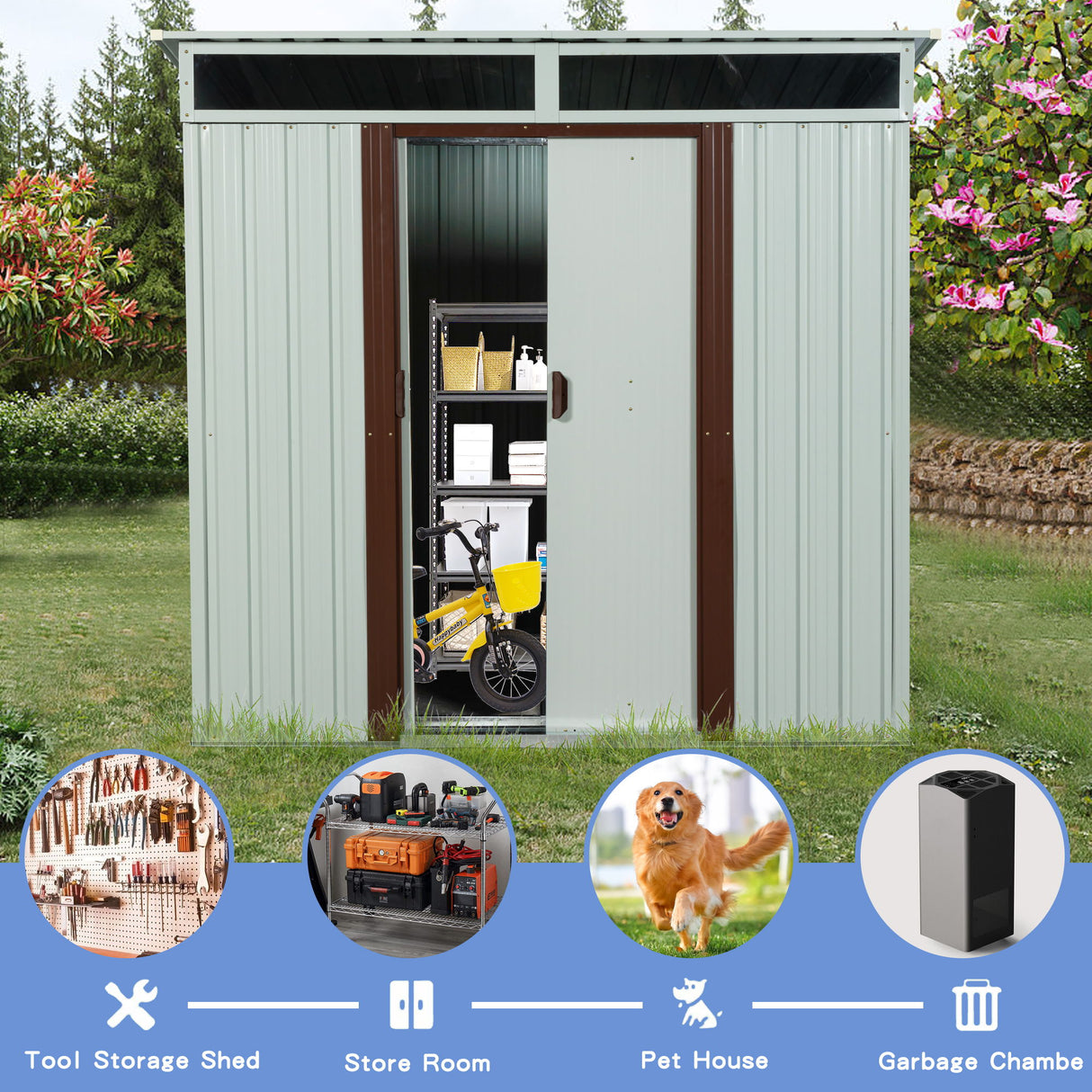 Outdoor Metal Storage Shed - White