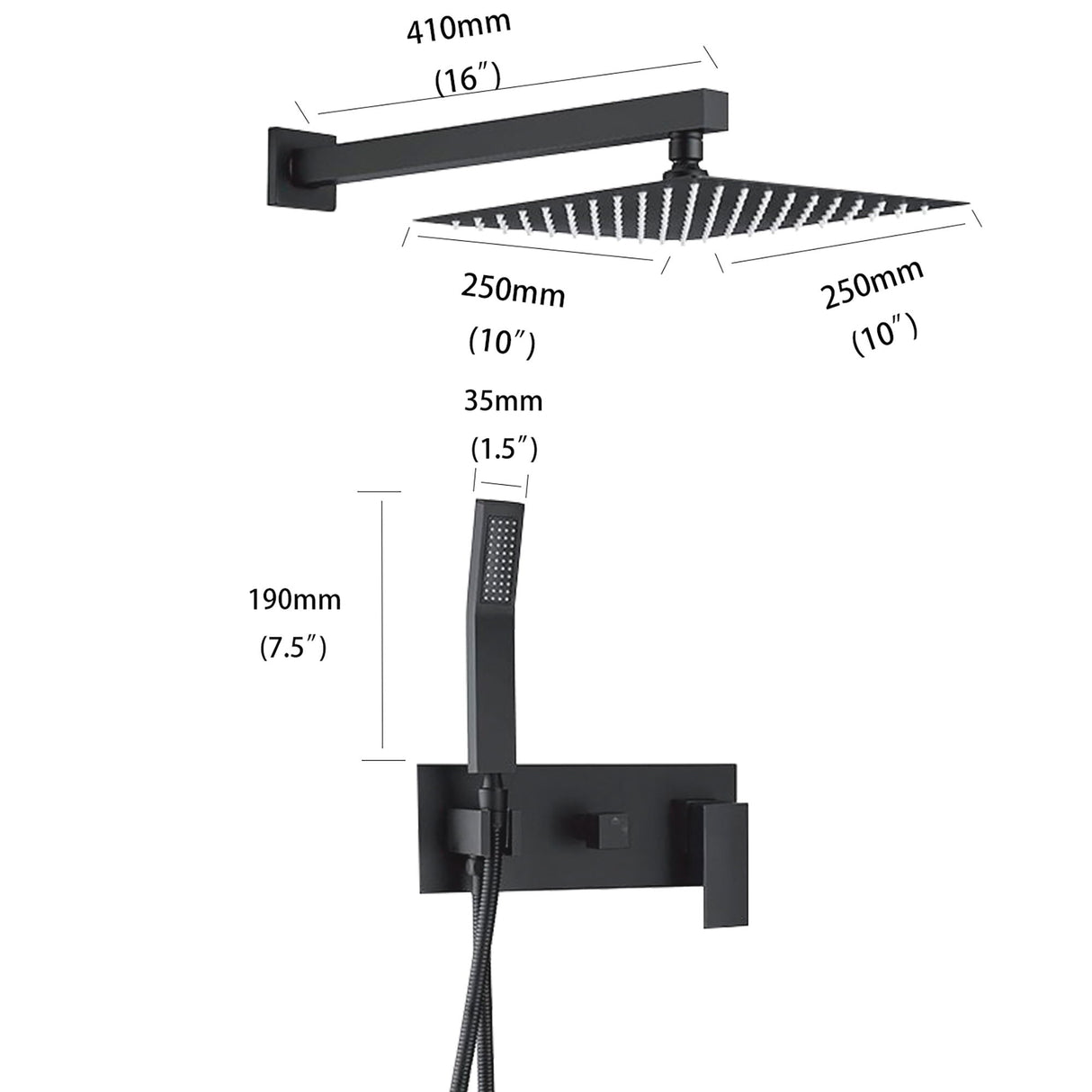 Brass Shower System With 10" Rainfall Shower Head And Handheld Sprayer - Matte Black