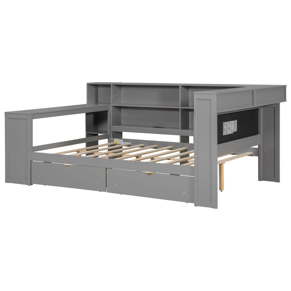 Platform Bed With Storage Shelves, Drawers, Charging Station, LED, Desk