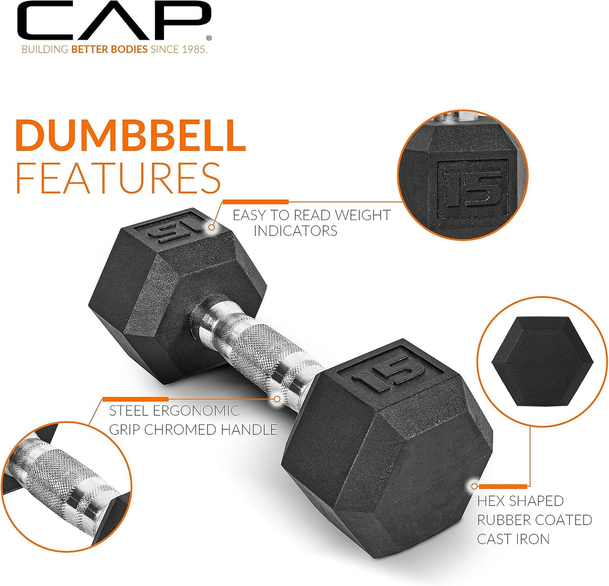 CAP Rubber Coated Dumbbell Weight Set with Rack