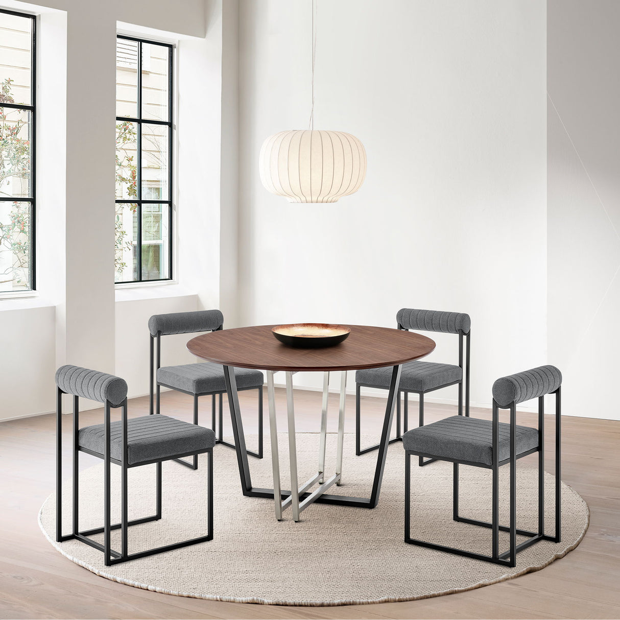 Joana Anastasia - 5 Piece Round Dining Table Set - Matte Black / Anchor Gray