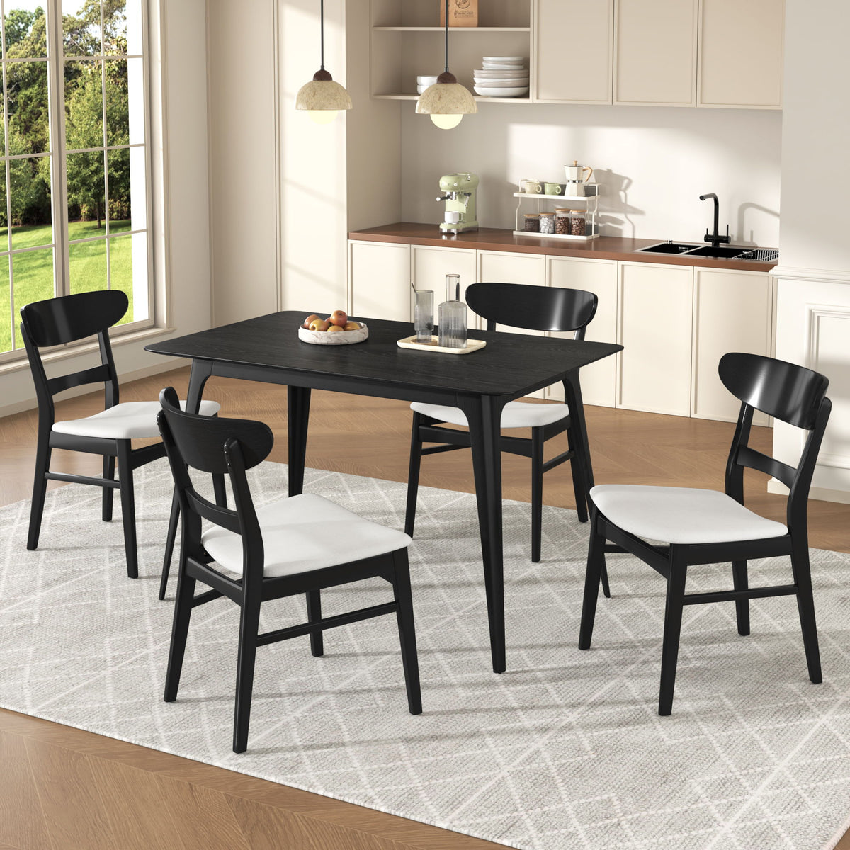 5 Piece Dining Set, 1 Table And 4 Upholstered Chairs