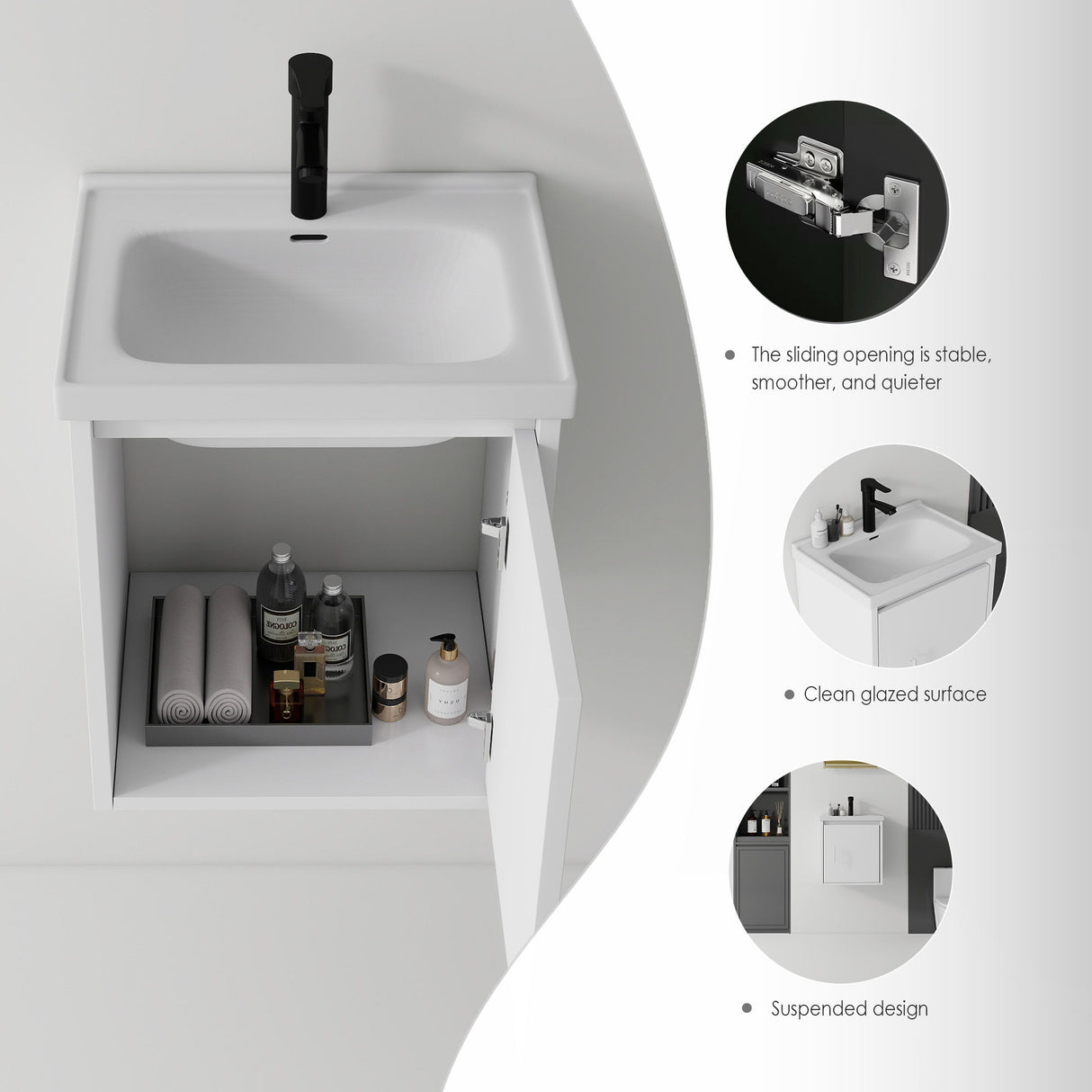 20" Floating Bathroom Vanity Combo With Wall Cabinet, Ceramic Sink & Soft Close Doors - White