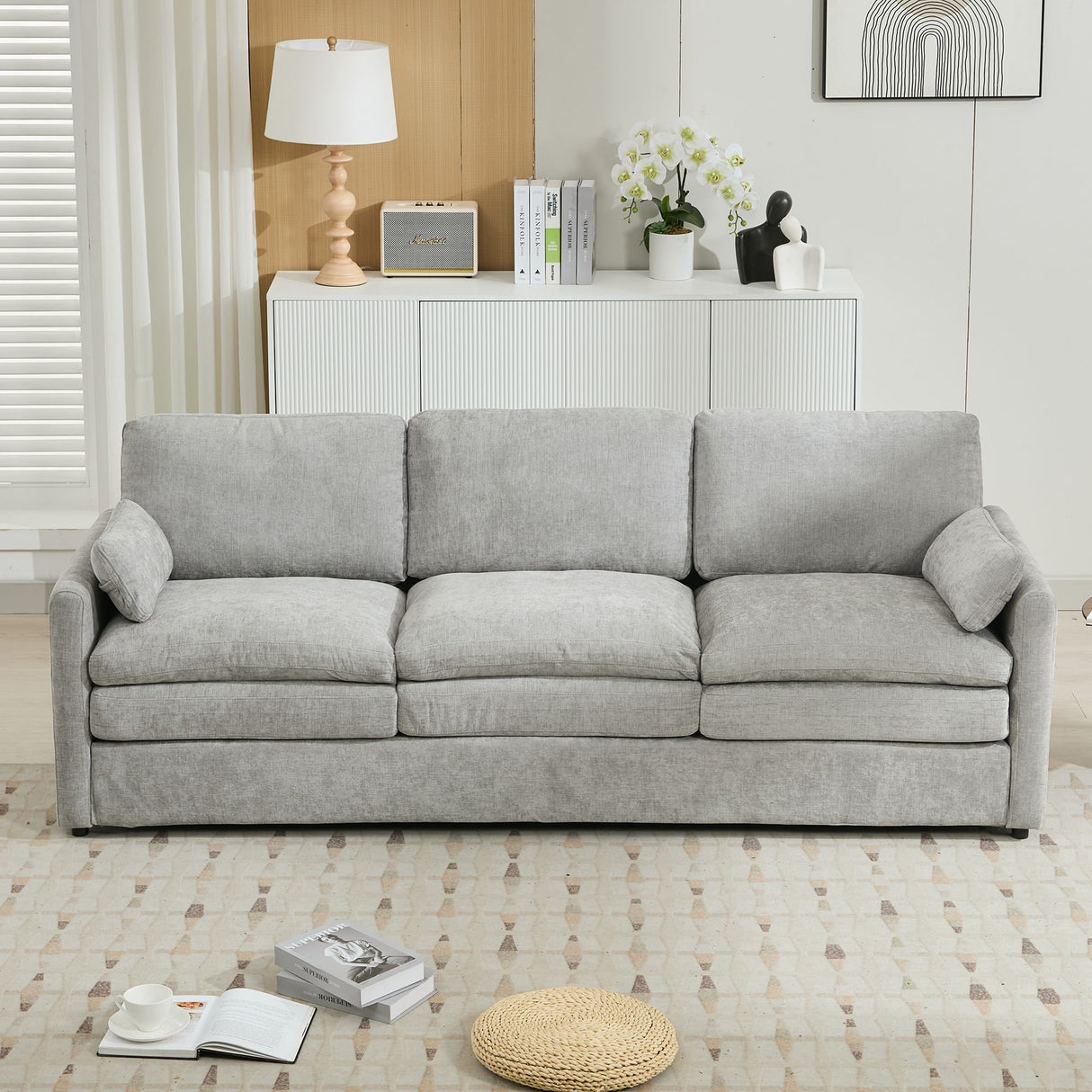 Cozy Upholstered 3 Seater Sofa With Double Cushion