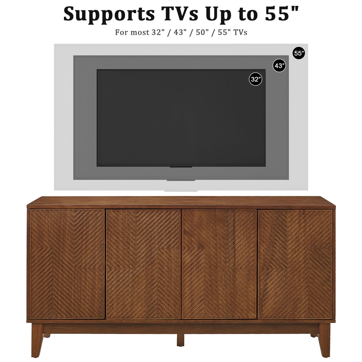 TV Stand With Carved Geometric Doors Storage Cabinet, 4 Door Media Console For Living Room - Walnut