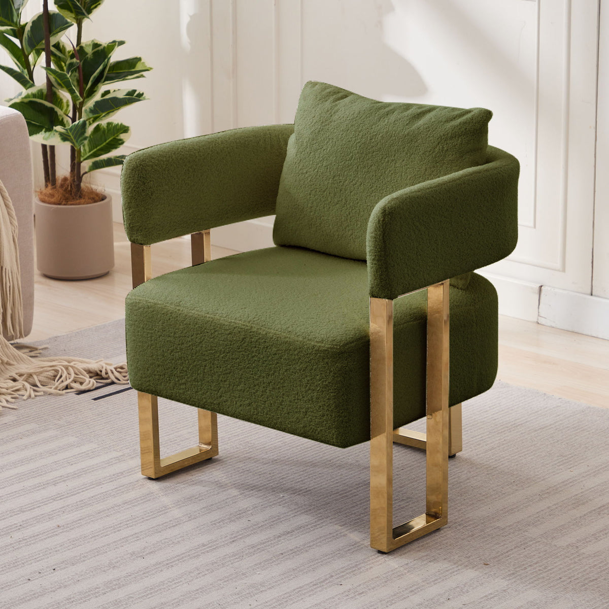Modern Decorative Chair Teddy Fleece Upholstered And Metal Foot