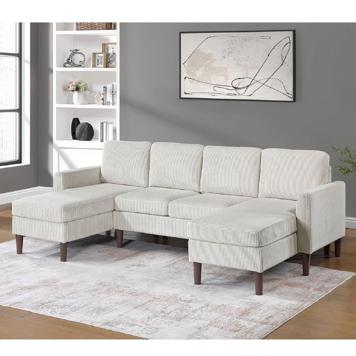 Sectional Set With Dual Chaises And Square Arms